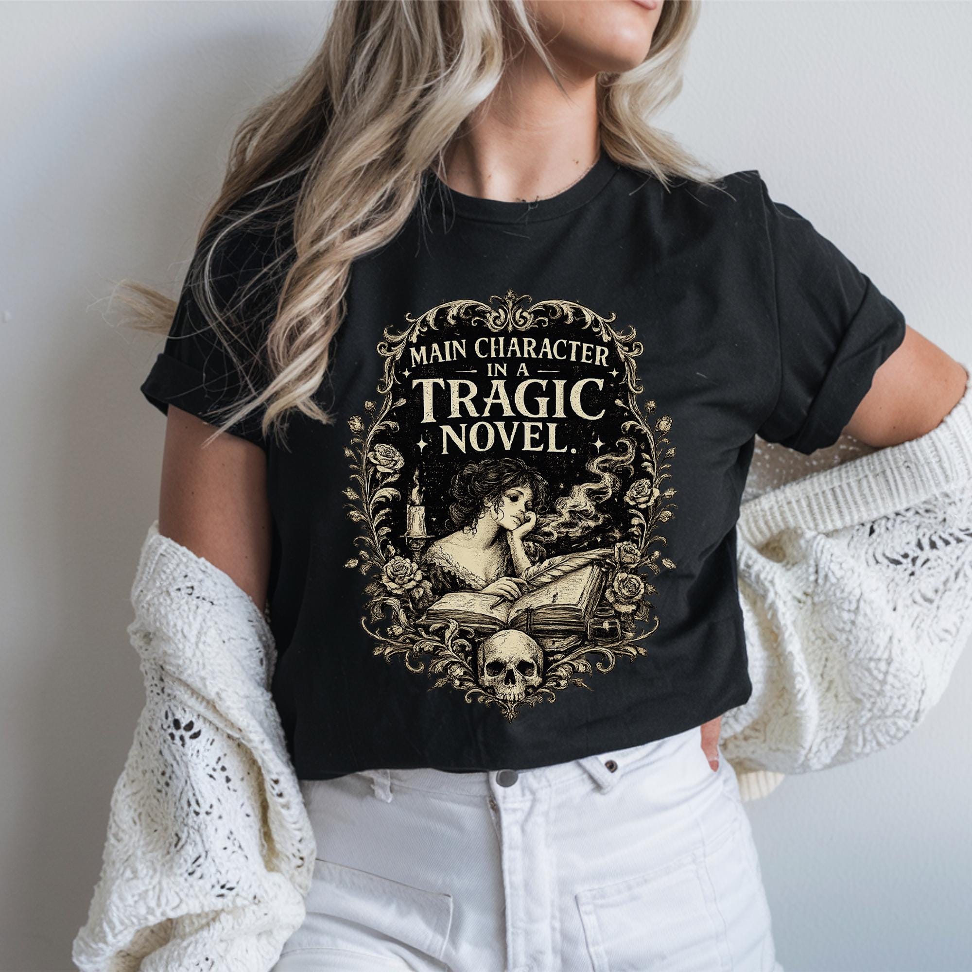 Main Character of a Tragic Novel T-shirt, Comfort Colors Cottagecore Graphic Tee, Gothic Funny Reading Bookish Lover Womens Top