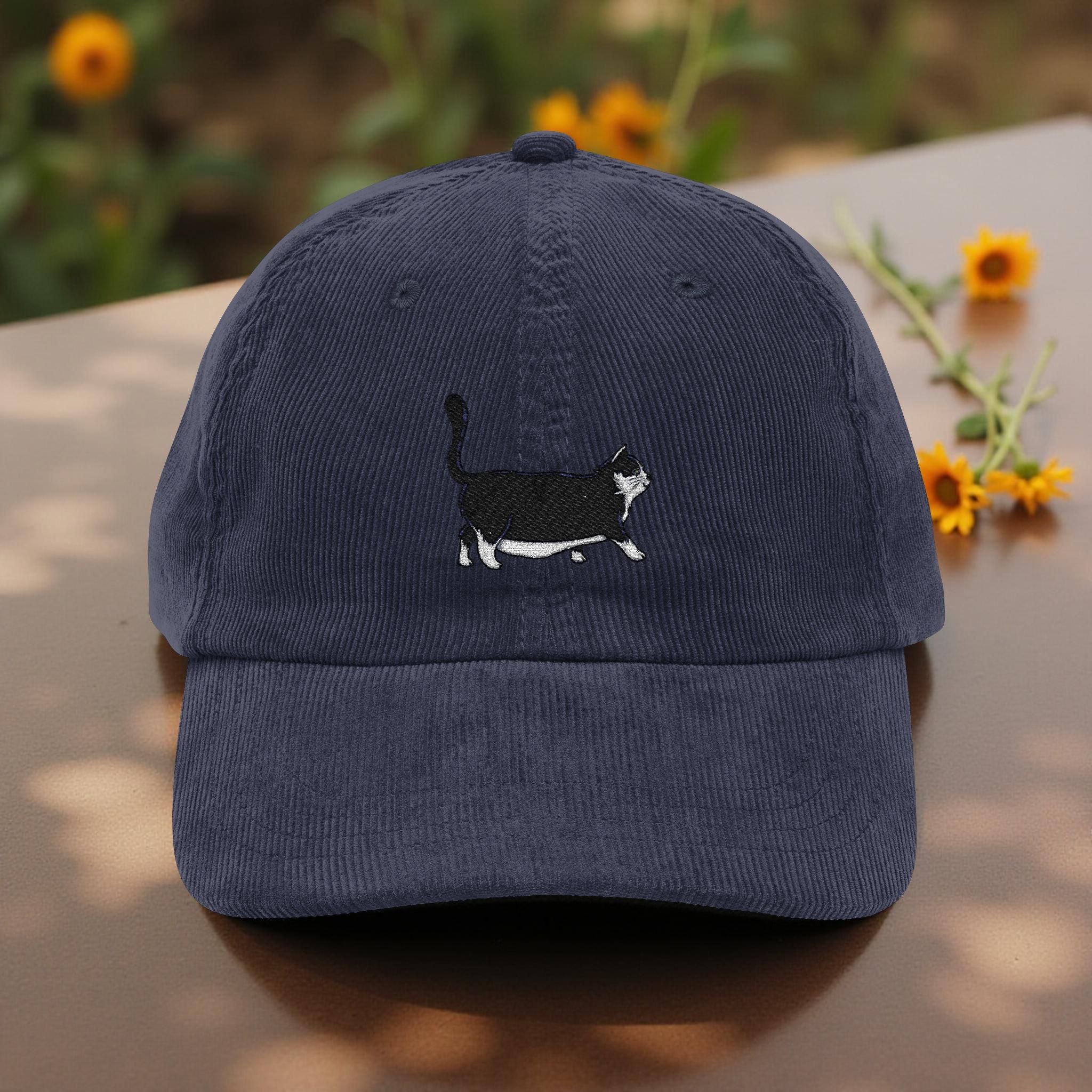 Fat Black Cat Embroidered Corduroy Hat