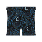 Moonlit Cat & Wildflowers Biker Shorts