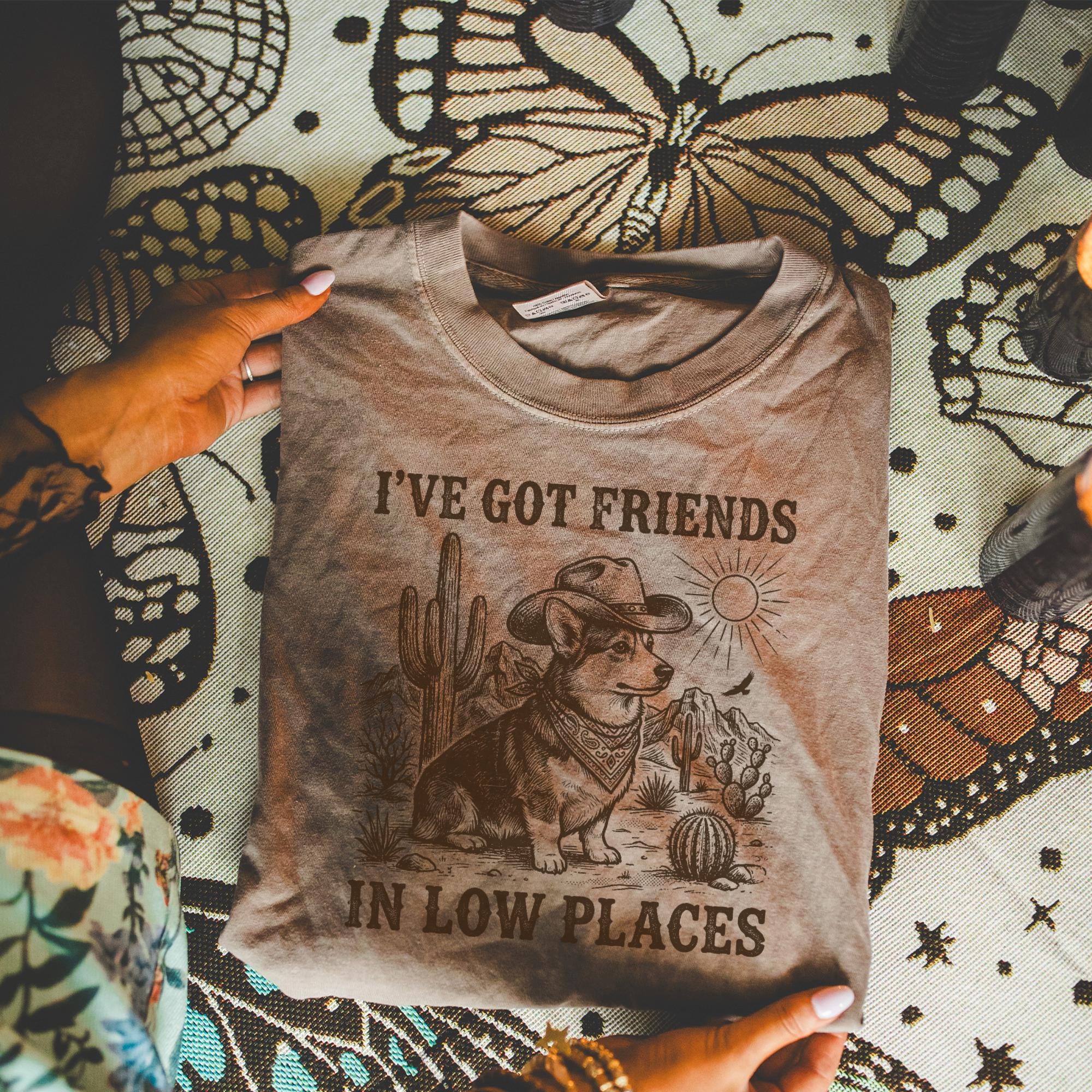 Friends in Low Places Dachshund Dog T-shirt, Comfort Colors Western Illustration Tee, Funny Cactus Country Cowboy Womens Top