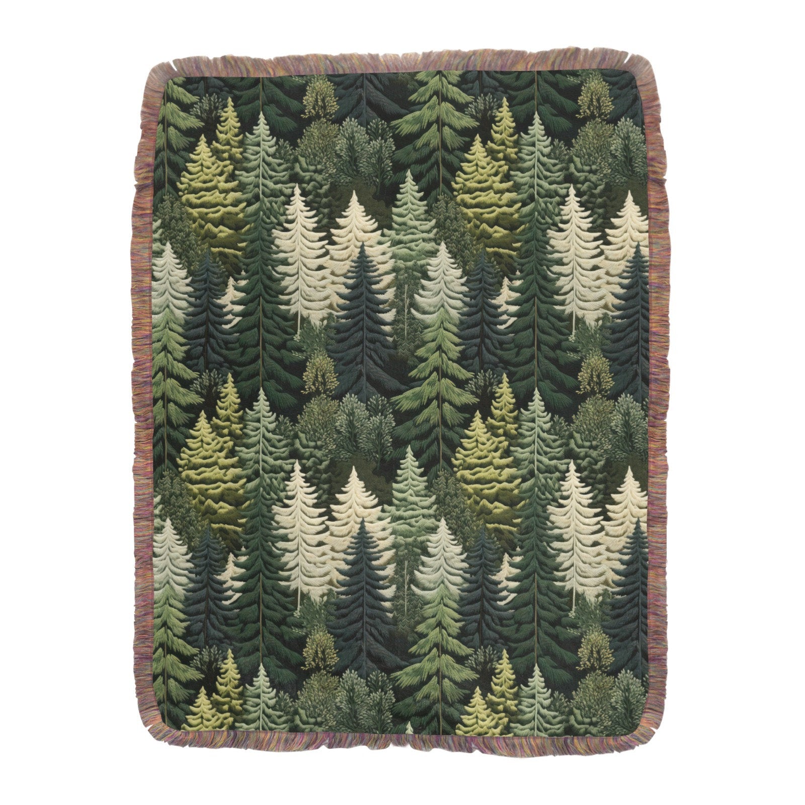 Green Tree Forest Throw Blanket, Witchy Fringe Picnic Blanket, Nature Cottagecore Ultra Soft Flannel Throw, Hippie Bedroom Lounge Home Decor