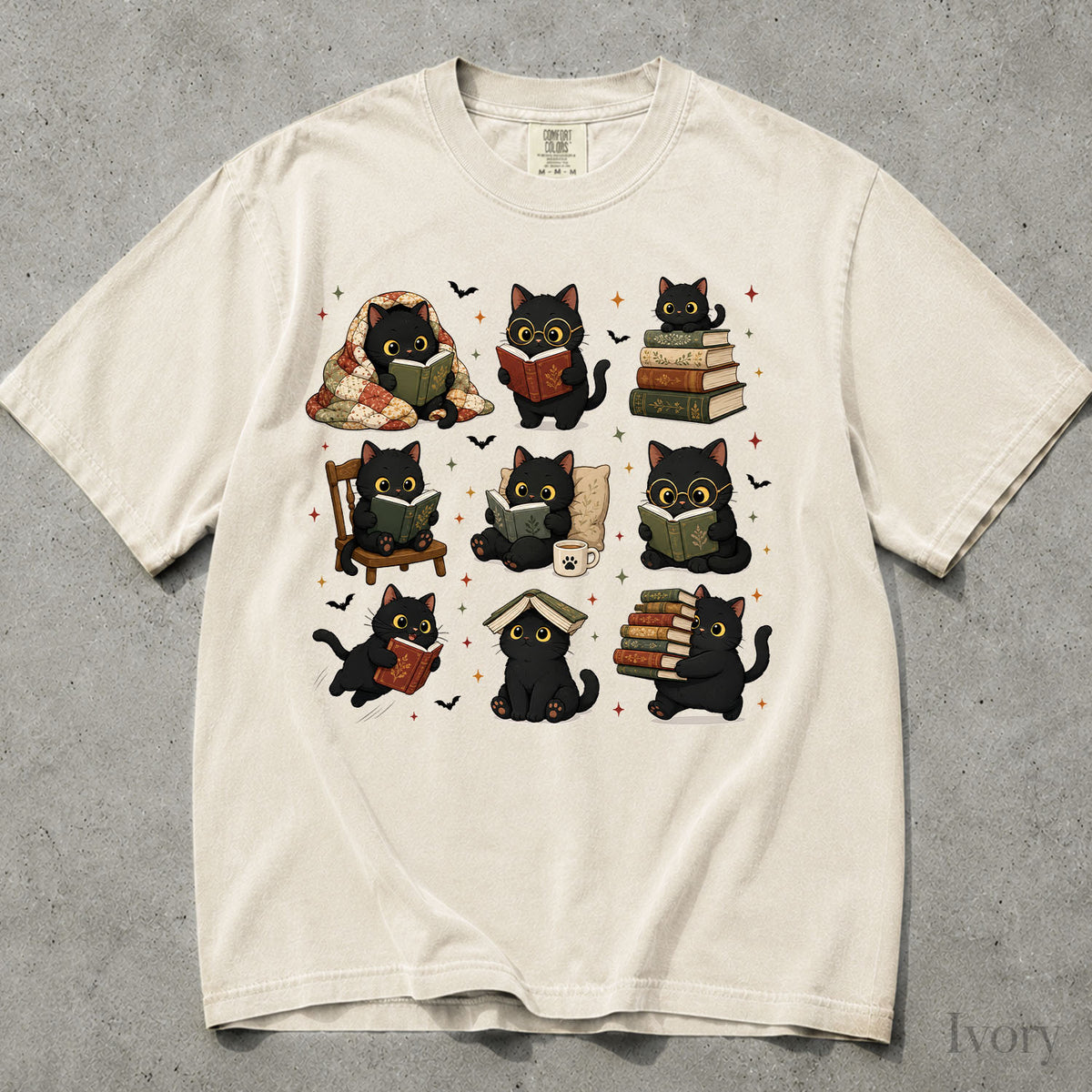Black Cats Reading Comfort Colors T-Shirt
