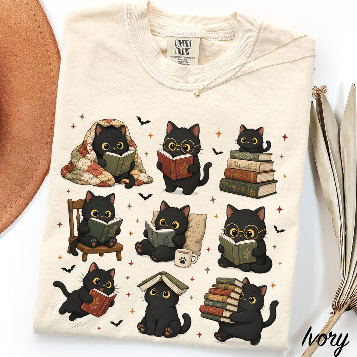 Black Cats Reading Comfort Colors T-Shirt
