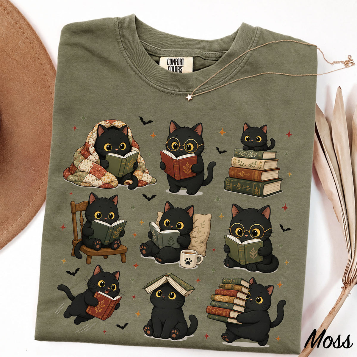 Black Cats Reading Comfort Colors T-Shirt