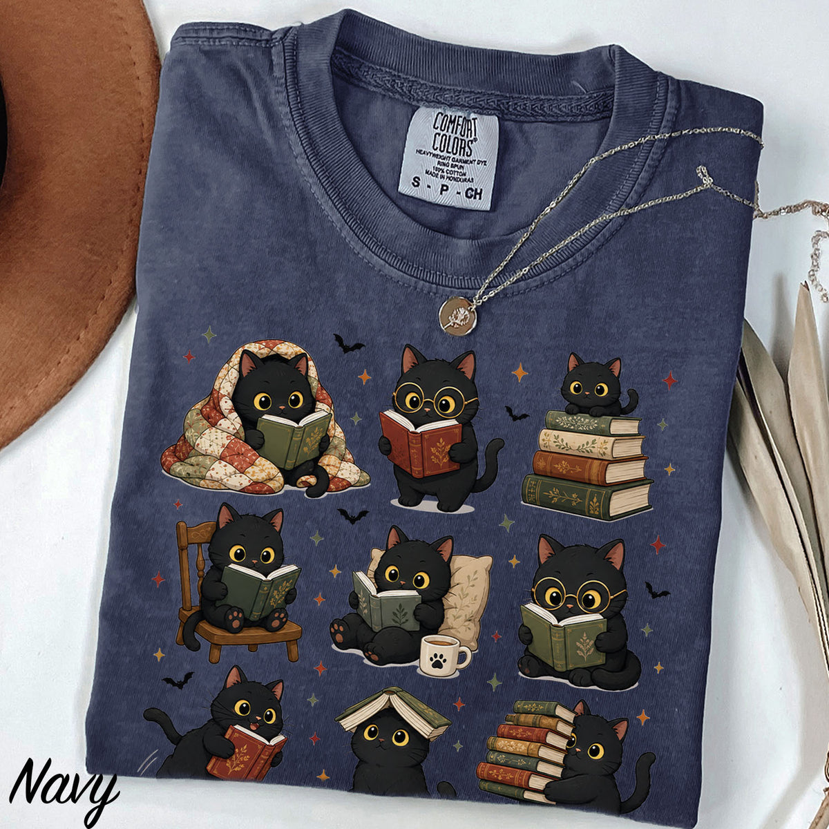 Black Cats Reading Comfort Colors T-Shirt