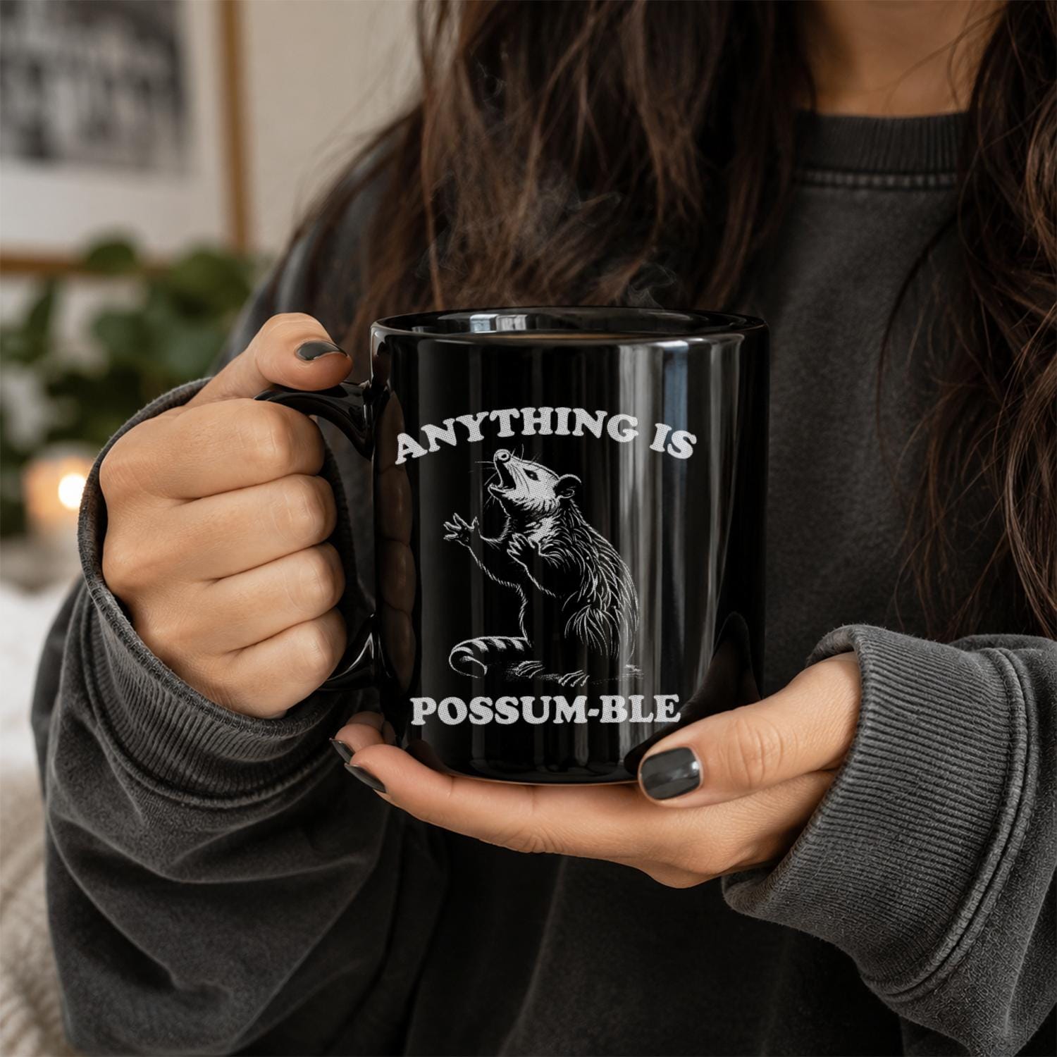Anything is Possum-ble Black Ceramic Mug