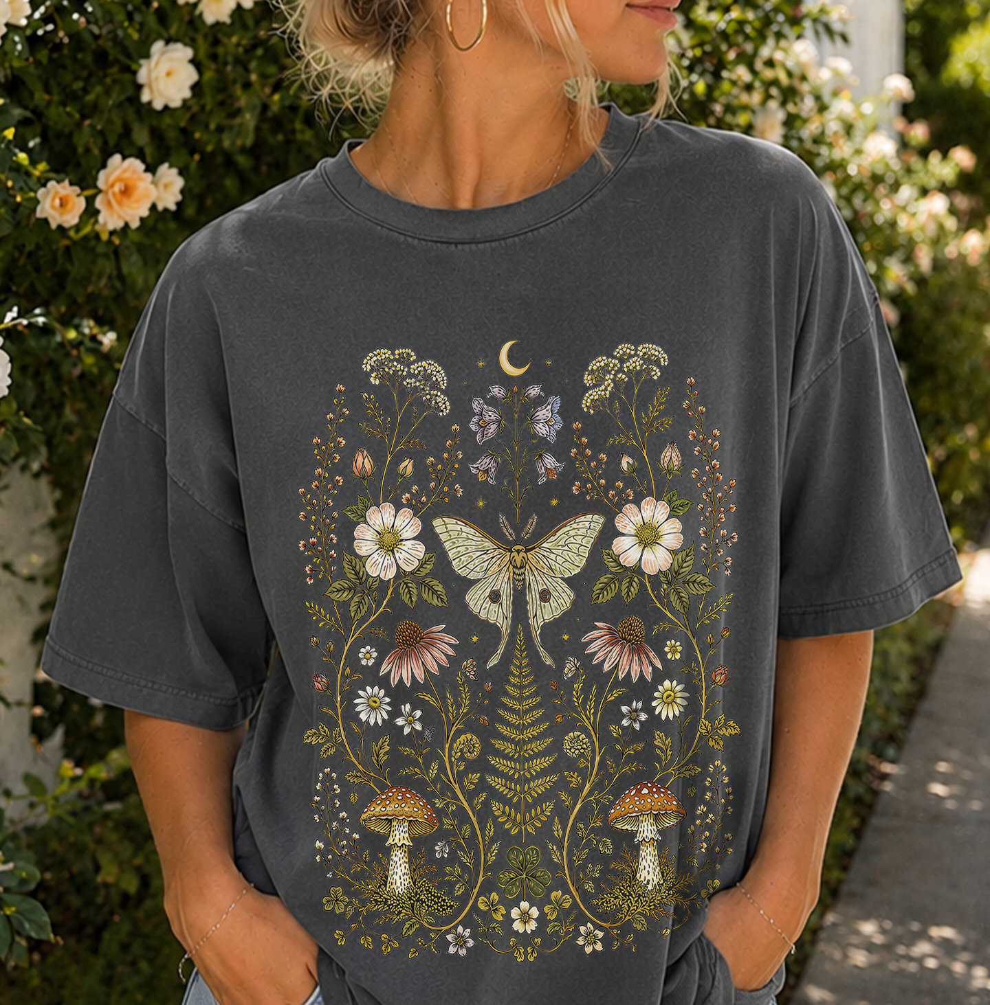 Whimsical Moth Wildflower T-Shirt
