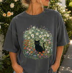 Black Cat Wildflower T-Shirt