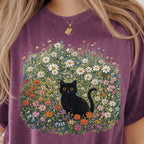 Black Cat Wildflower T-Shirt