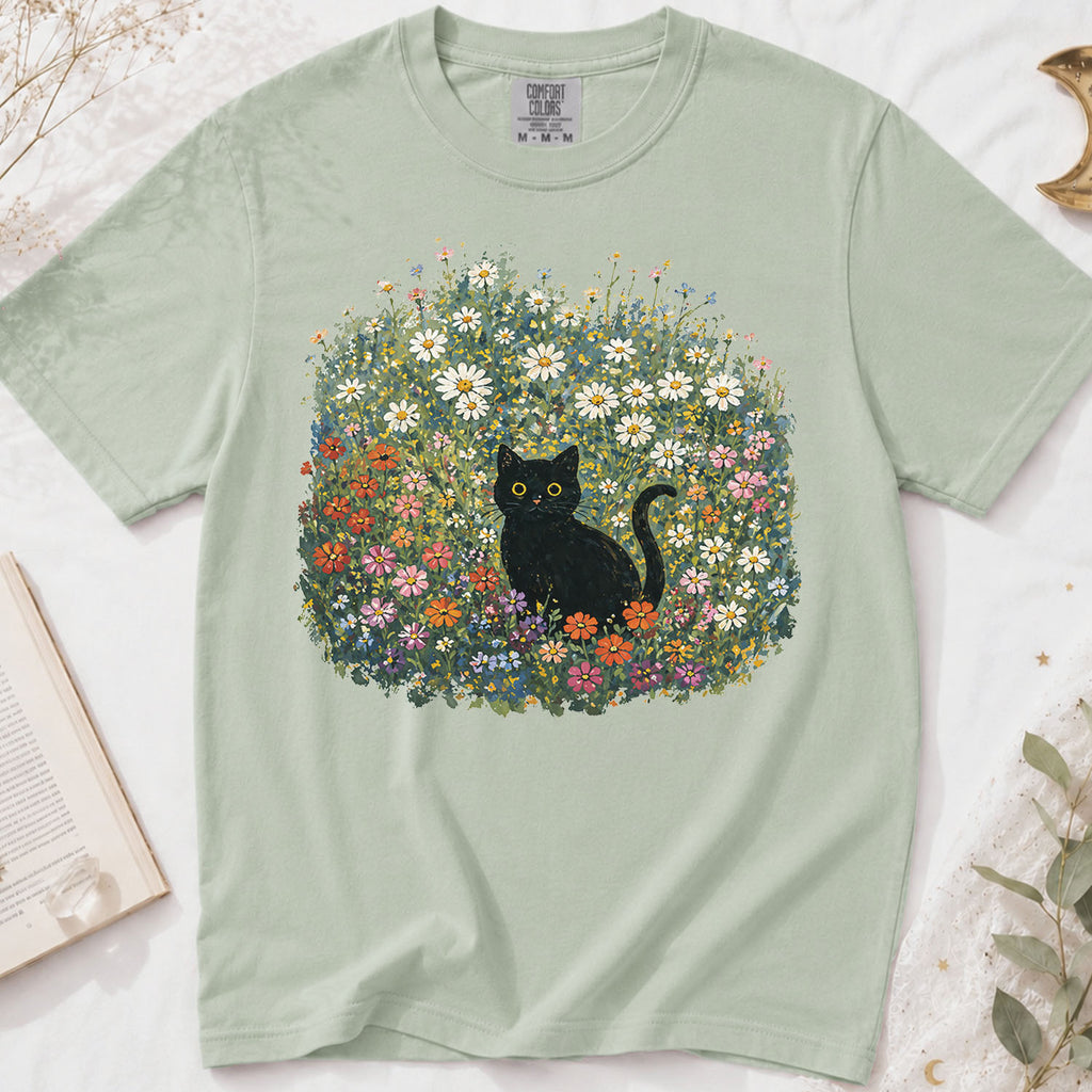 Black Cat Wildflower T-Shirt