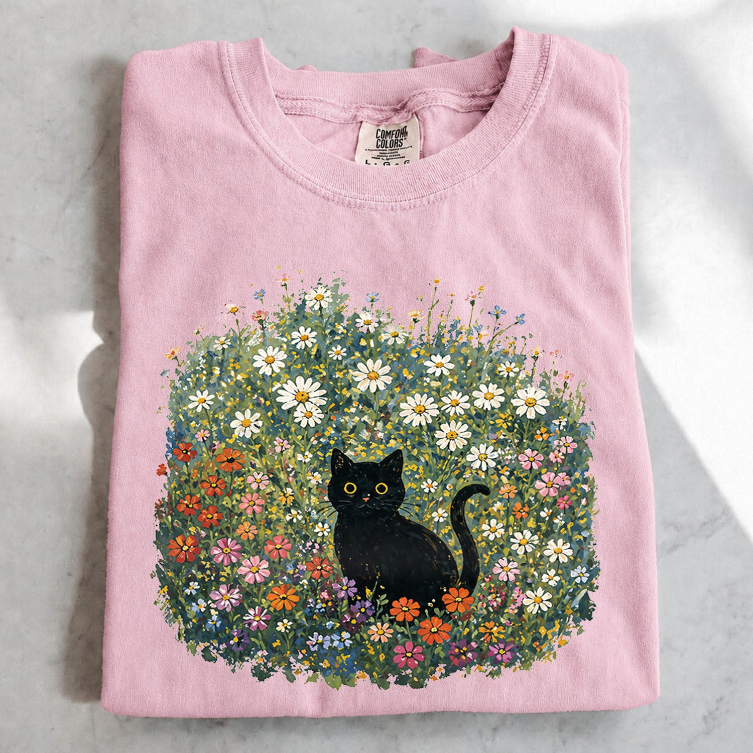 Black Cat Wildflower T-Shirt