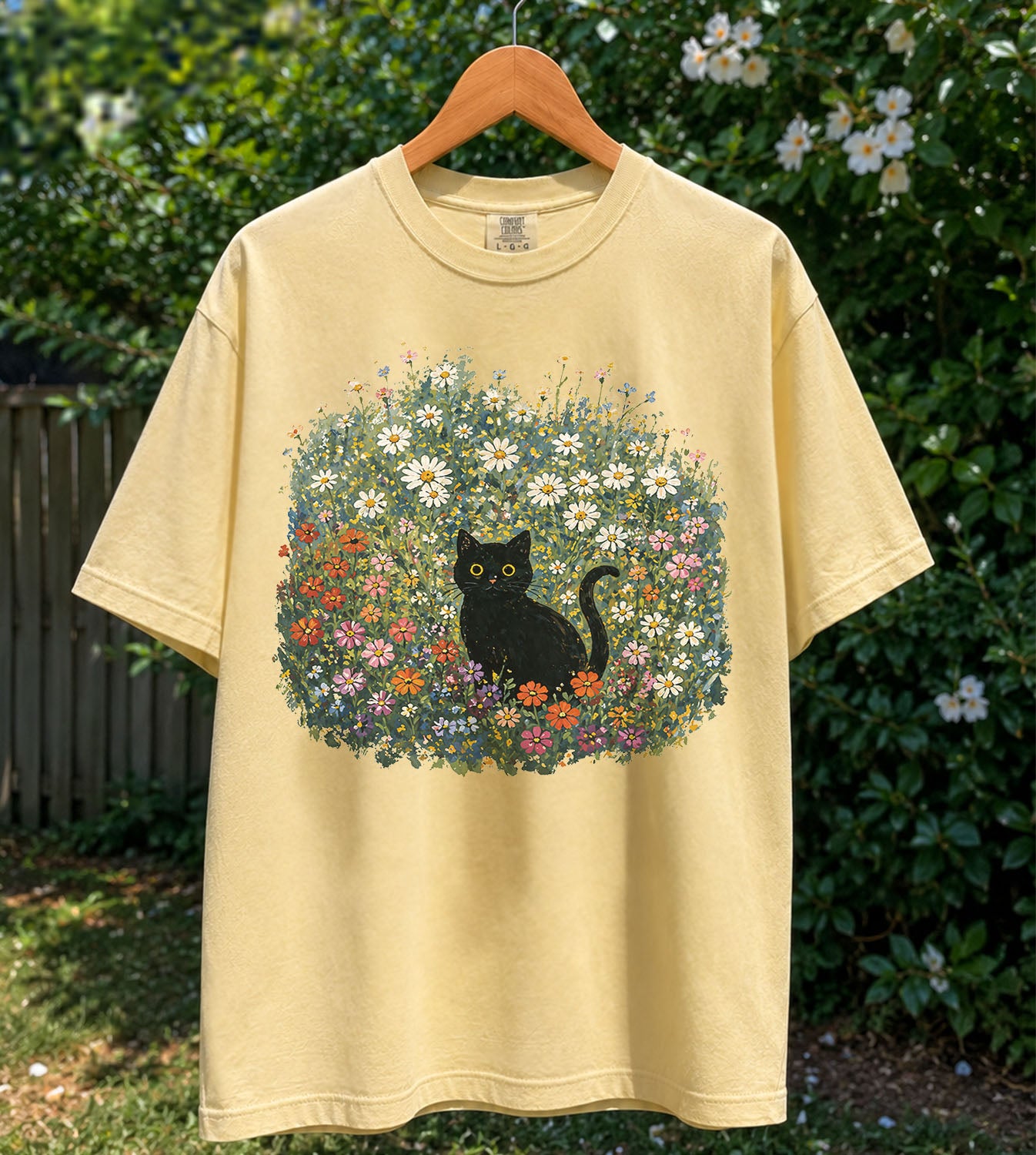 Black Cat Wildflower T-Shirt