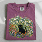 Black Cat Wildflower T-Shirt