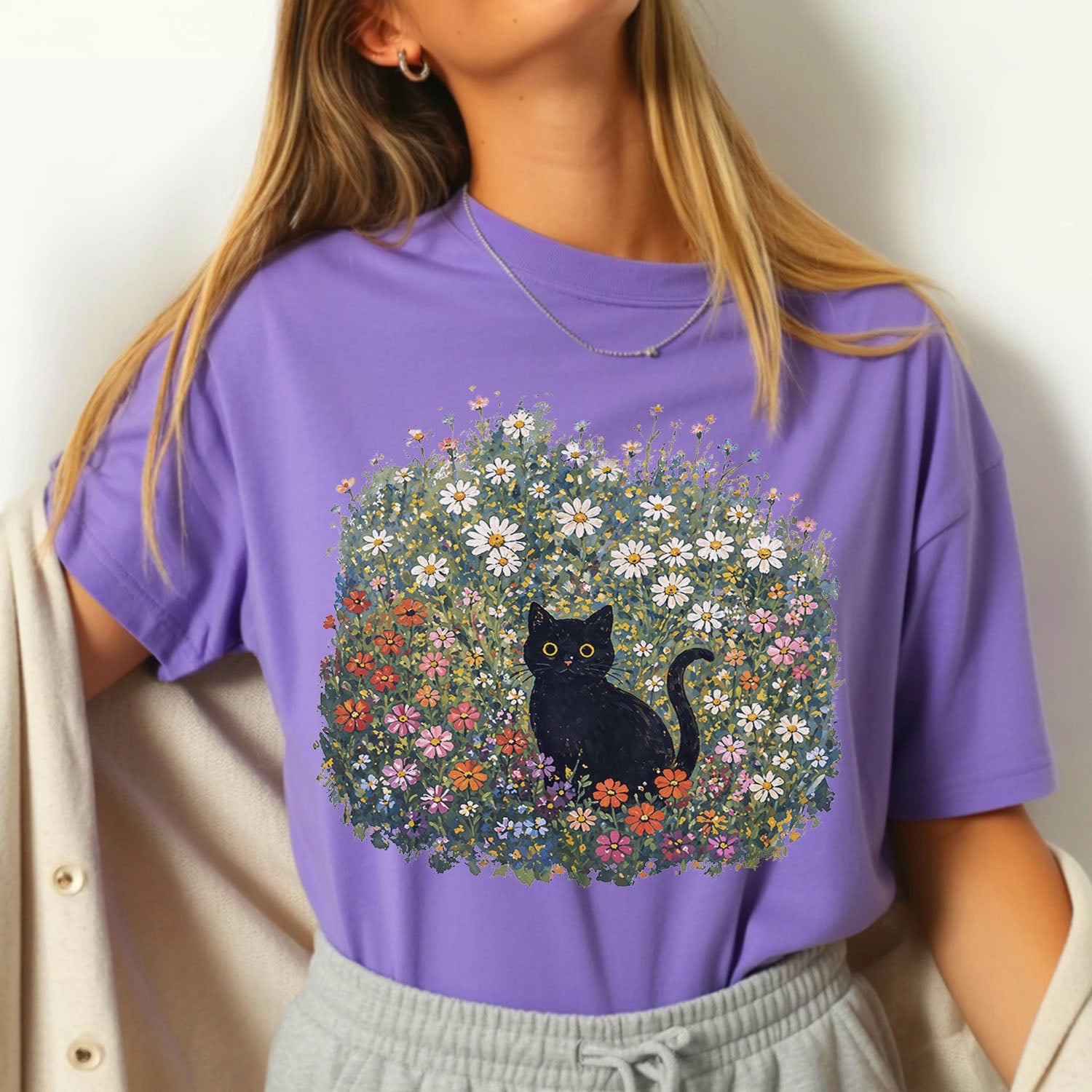 Black Cat Wildflower T-Shirt