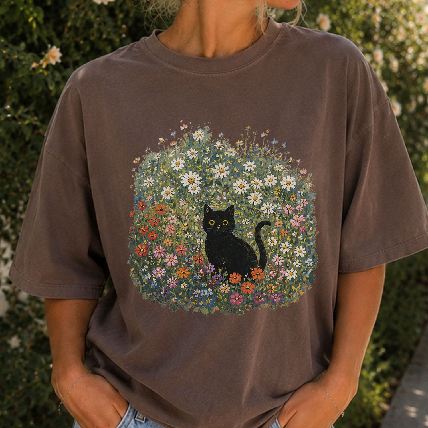 Black Cat Wildflower T-Shirt