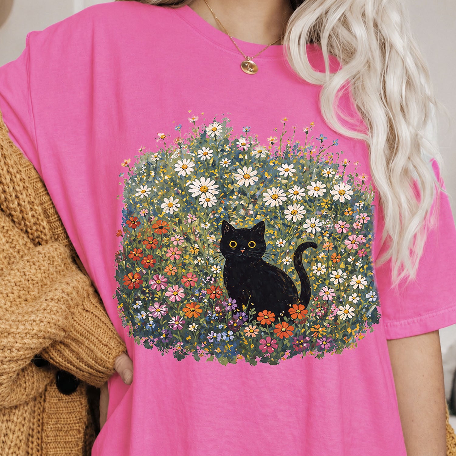 Black Cat Wildflower T-Shirt