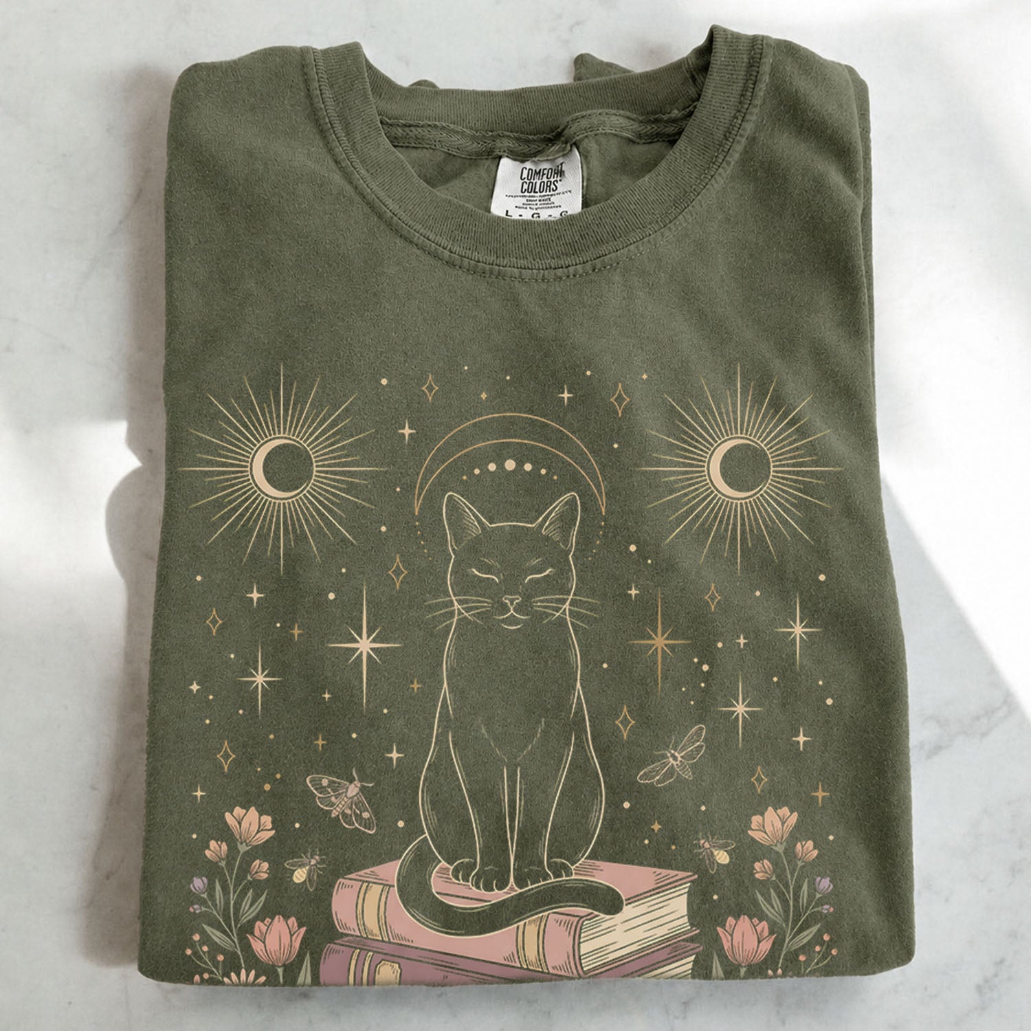 Celestial Cat on Books T-Shirt