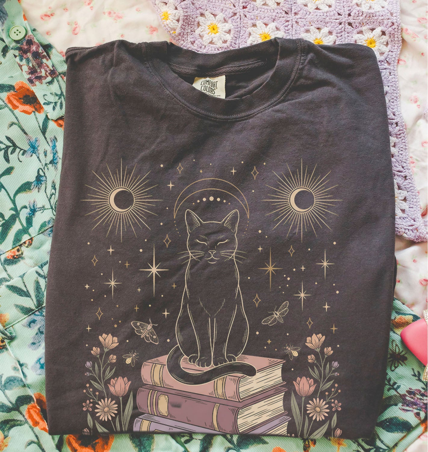 Celestial Cat on Books T-Shirt