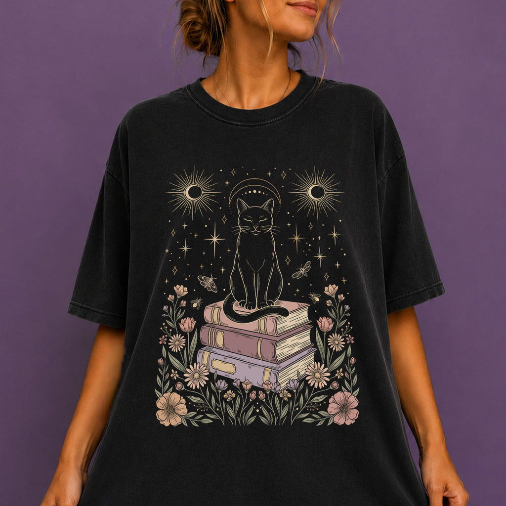 Celestial Cat on Books T-Shirt