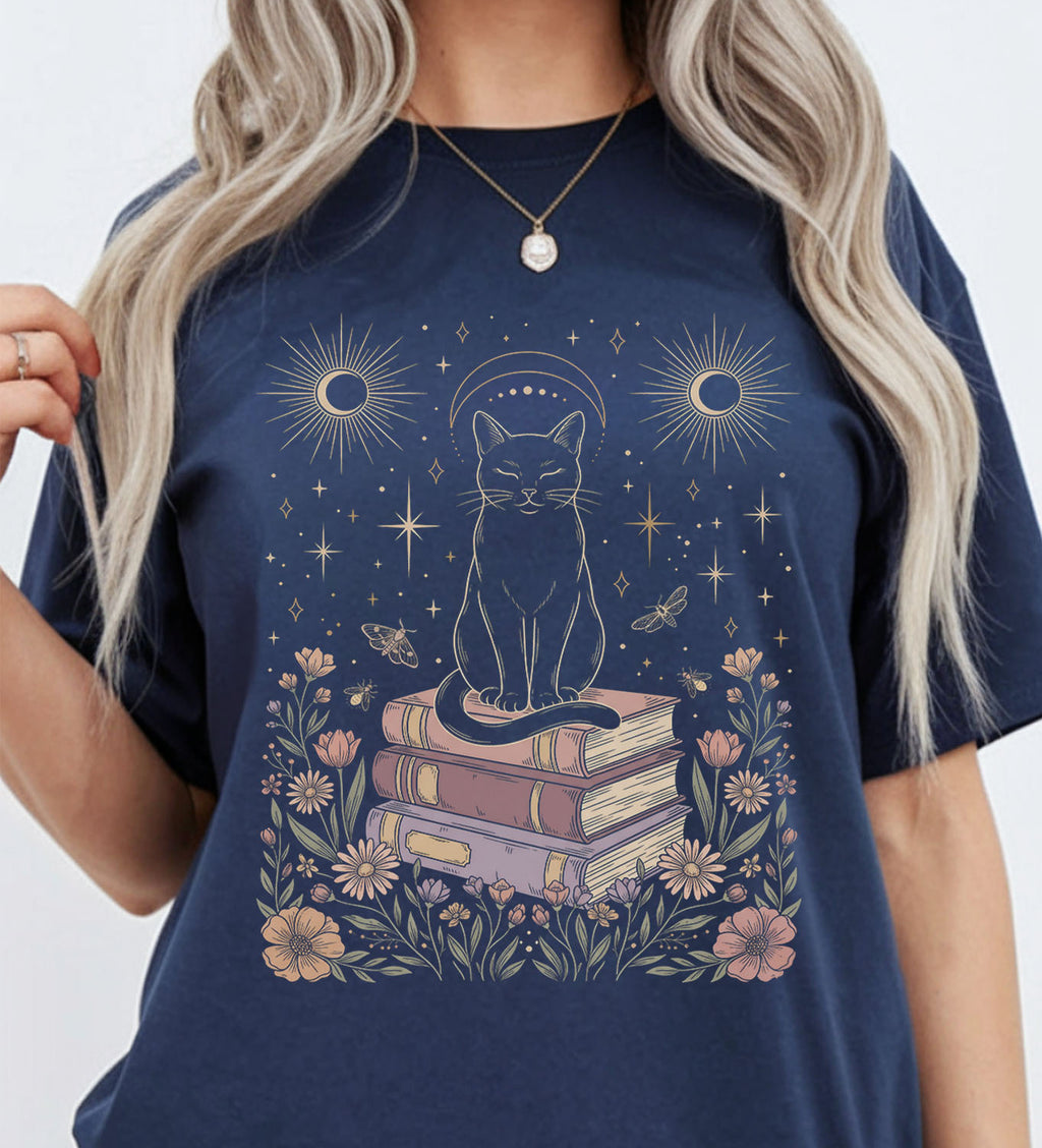 Celestial Cat on Books T-Shirt