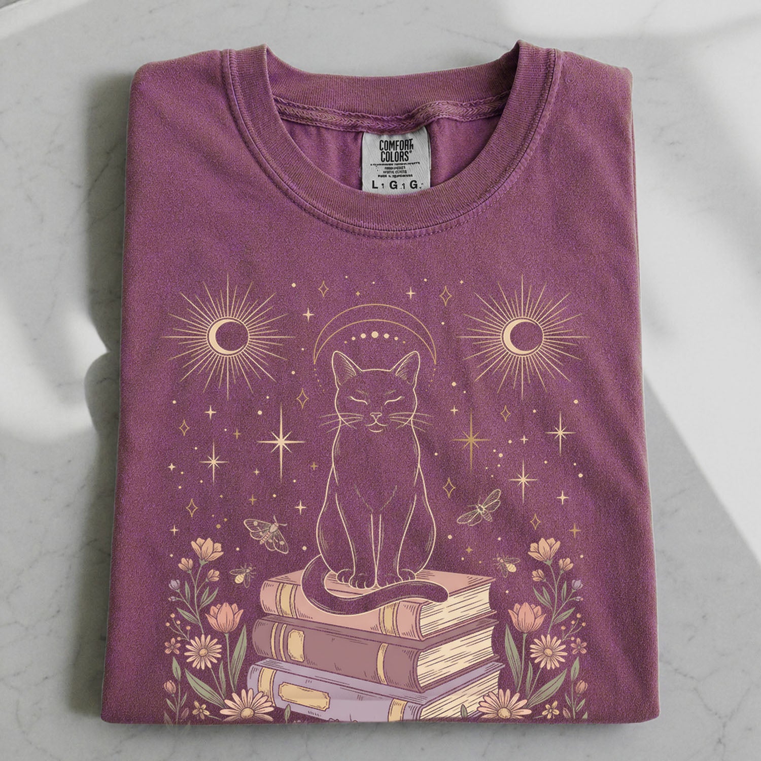 Celestial Cat on Books T-Shirt