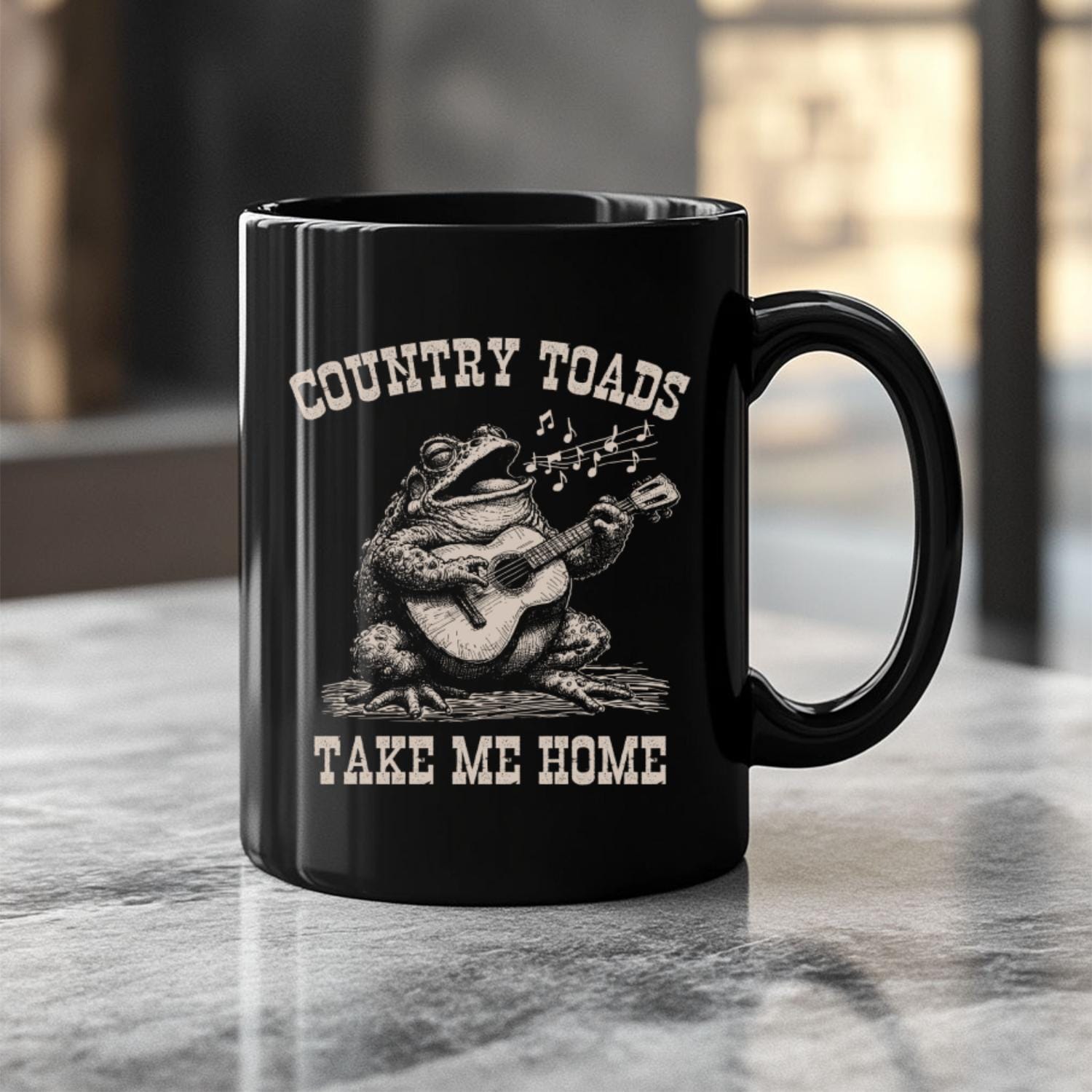 Country Toads Take Me Home Black Ceramic Mug