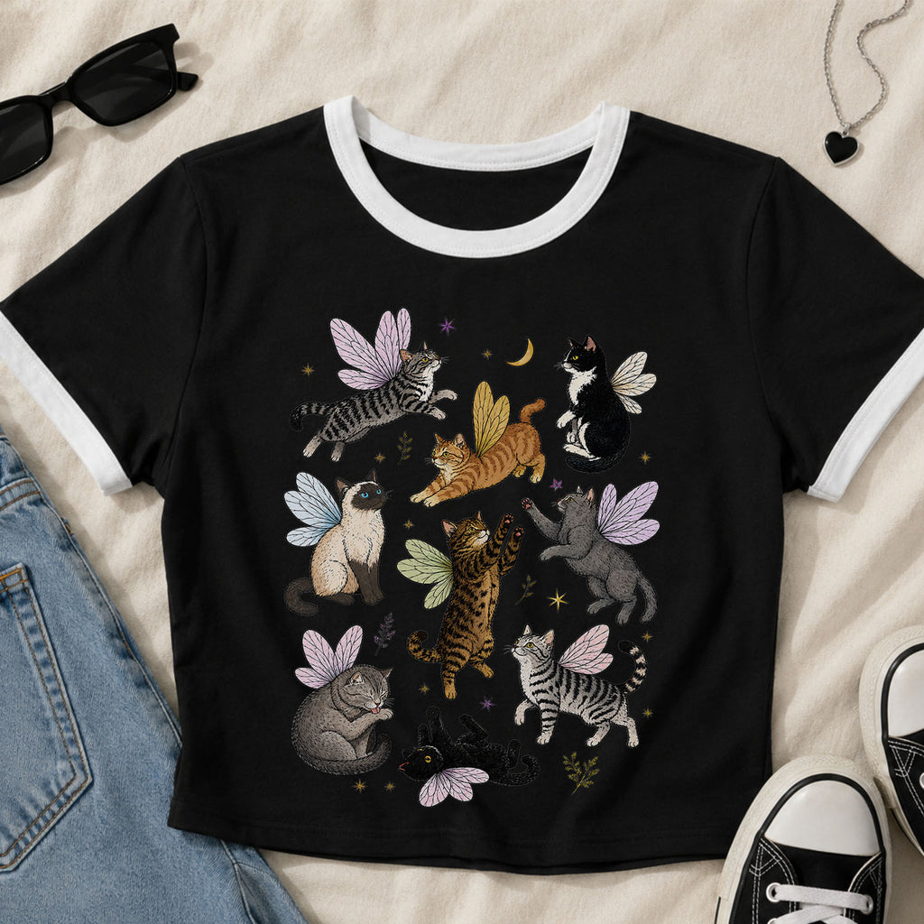 Fairy Cat Ringer Crop T-Shirt