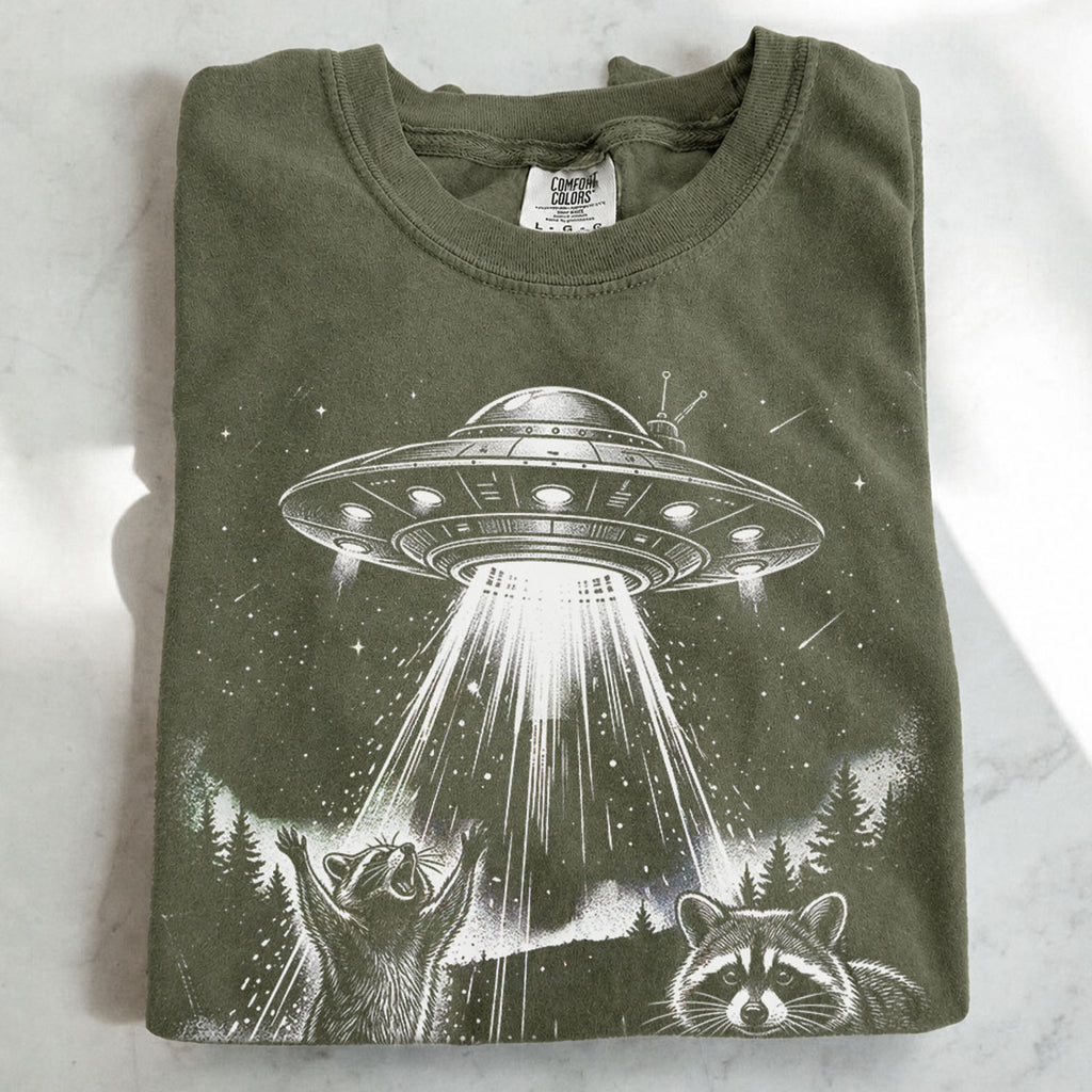 Raccoon UFO Alien Invasion T-shirt