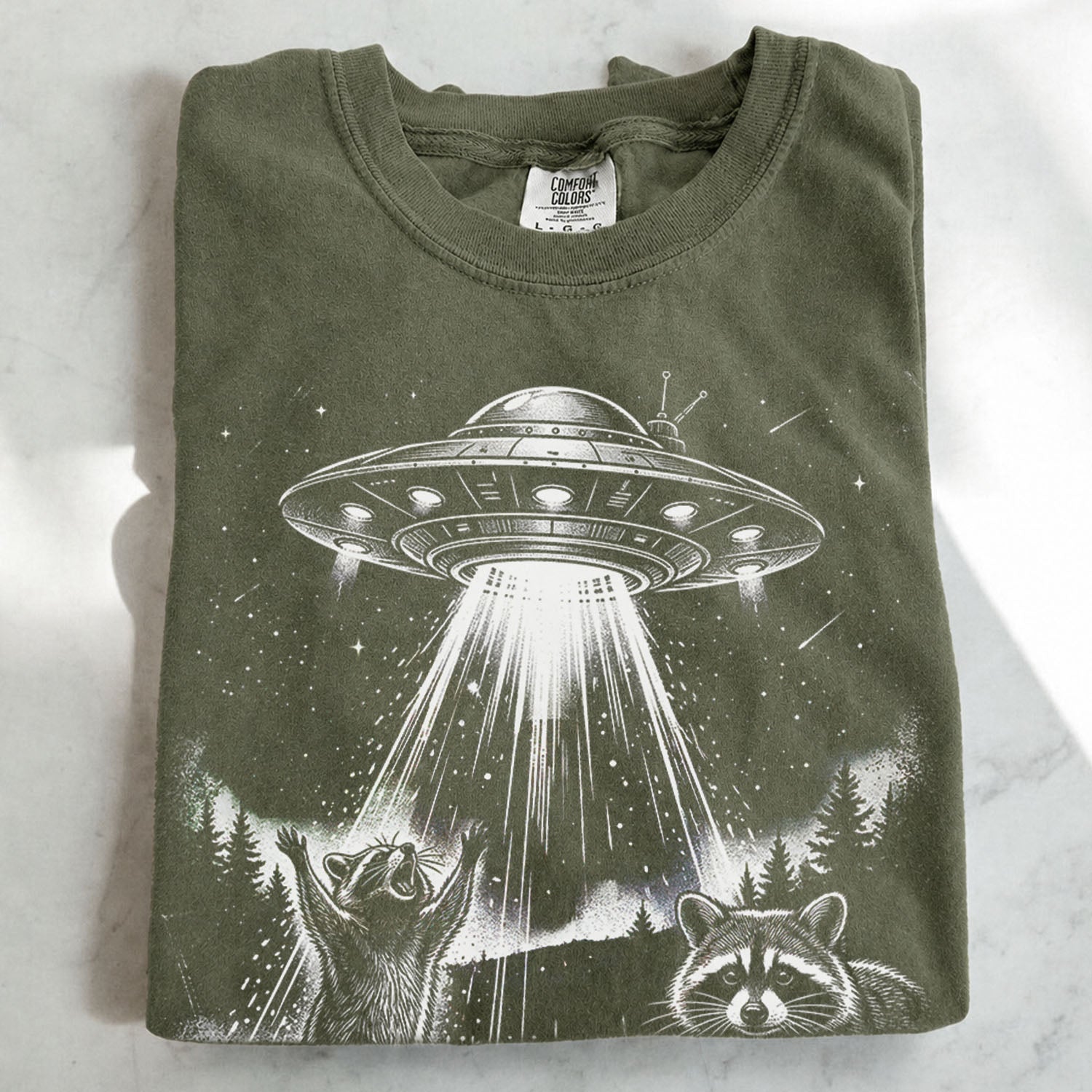 Raccoon UFO Alien Invasion T-shirt