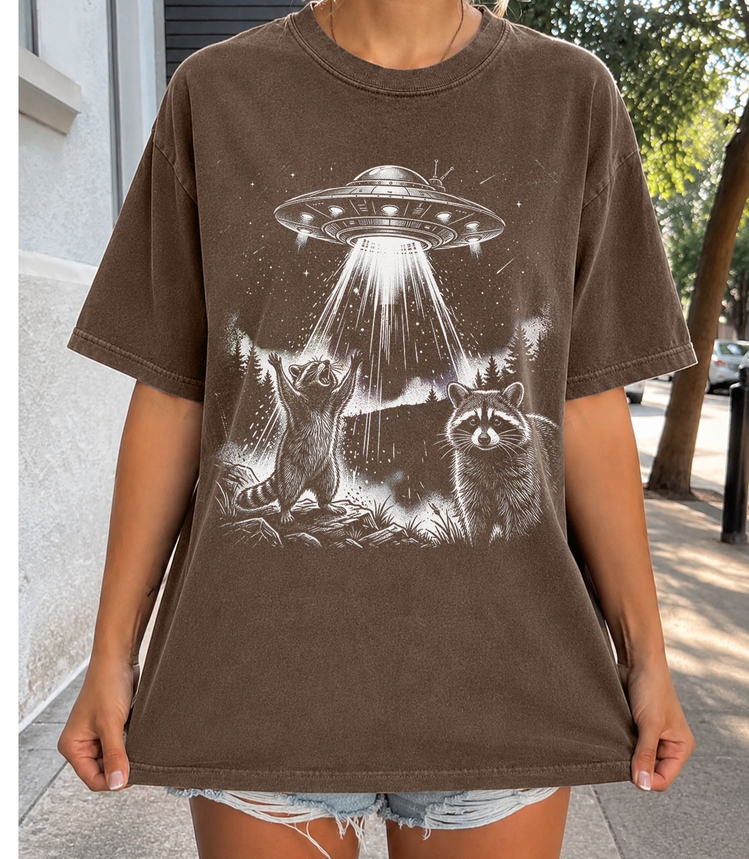 Raccoon UFO Alien Invasion T-shirt