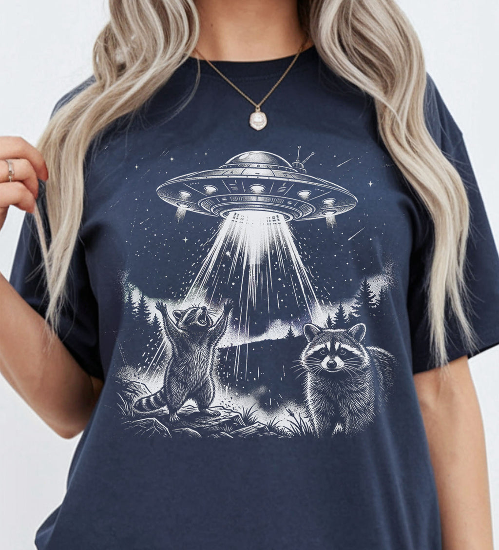 Raccoon UFO Alien Invasion T-shirt