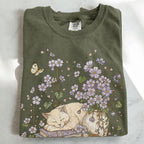 Sleeping Cat Purple Wildflower T-Shirt