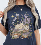Sleeping Cat Purple Wildflower T-Shirt