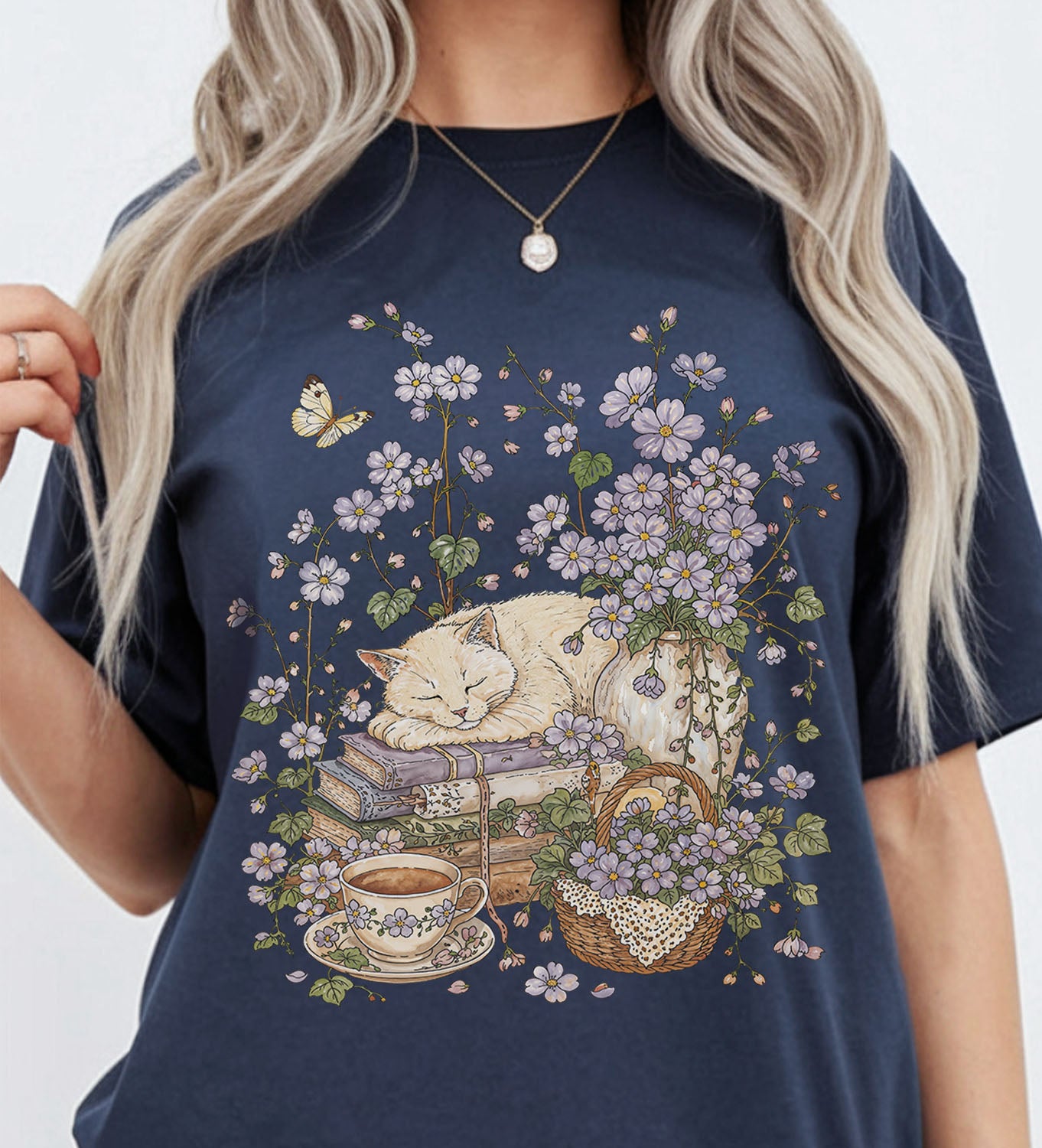 Sleeping Cat Purple Wildflower T-Shirt