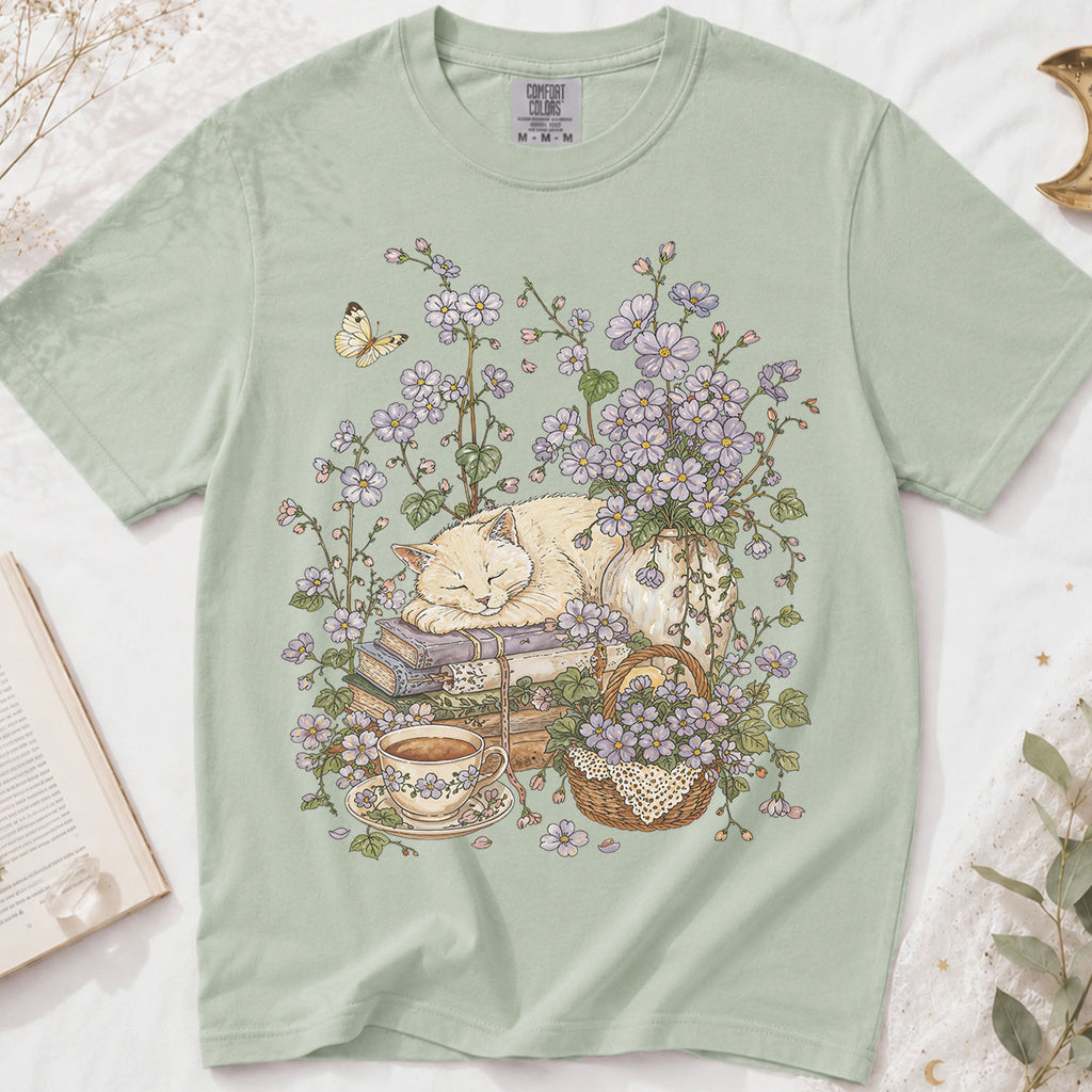 Sleeping Cat Purple Wildflower T-Shirt