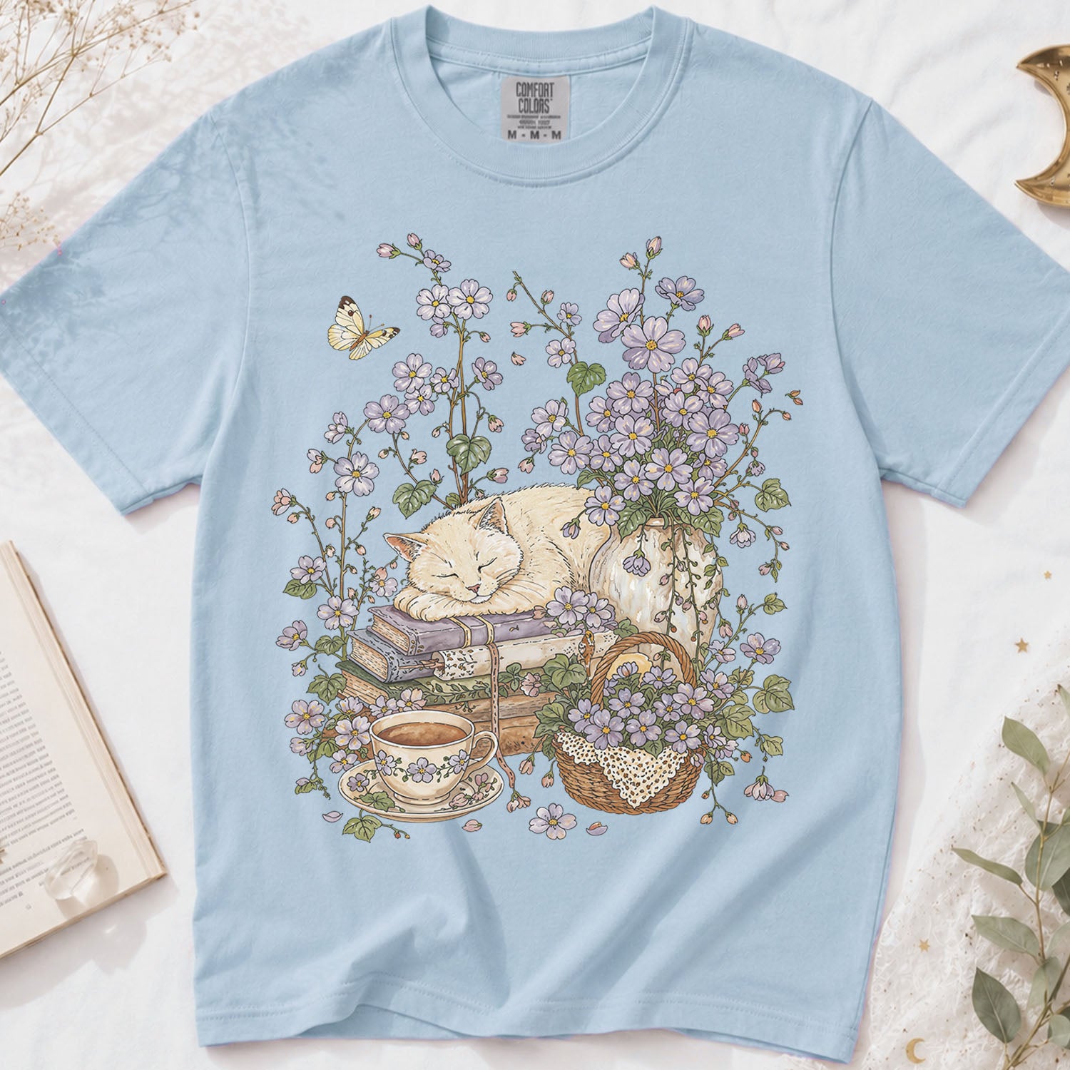 Sleeping Cat Purple Wildflower T-Shirt