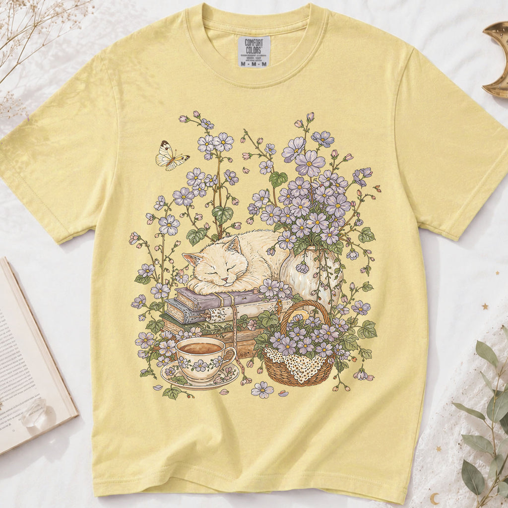 Sleeping Cat Purple Wildflower T-Shirt