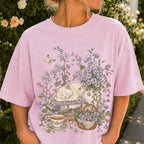 Sleeping Cat Purple Wildflower T-Shirt