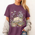 Sleeping Cat Purple Wildflower T-Shirt