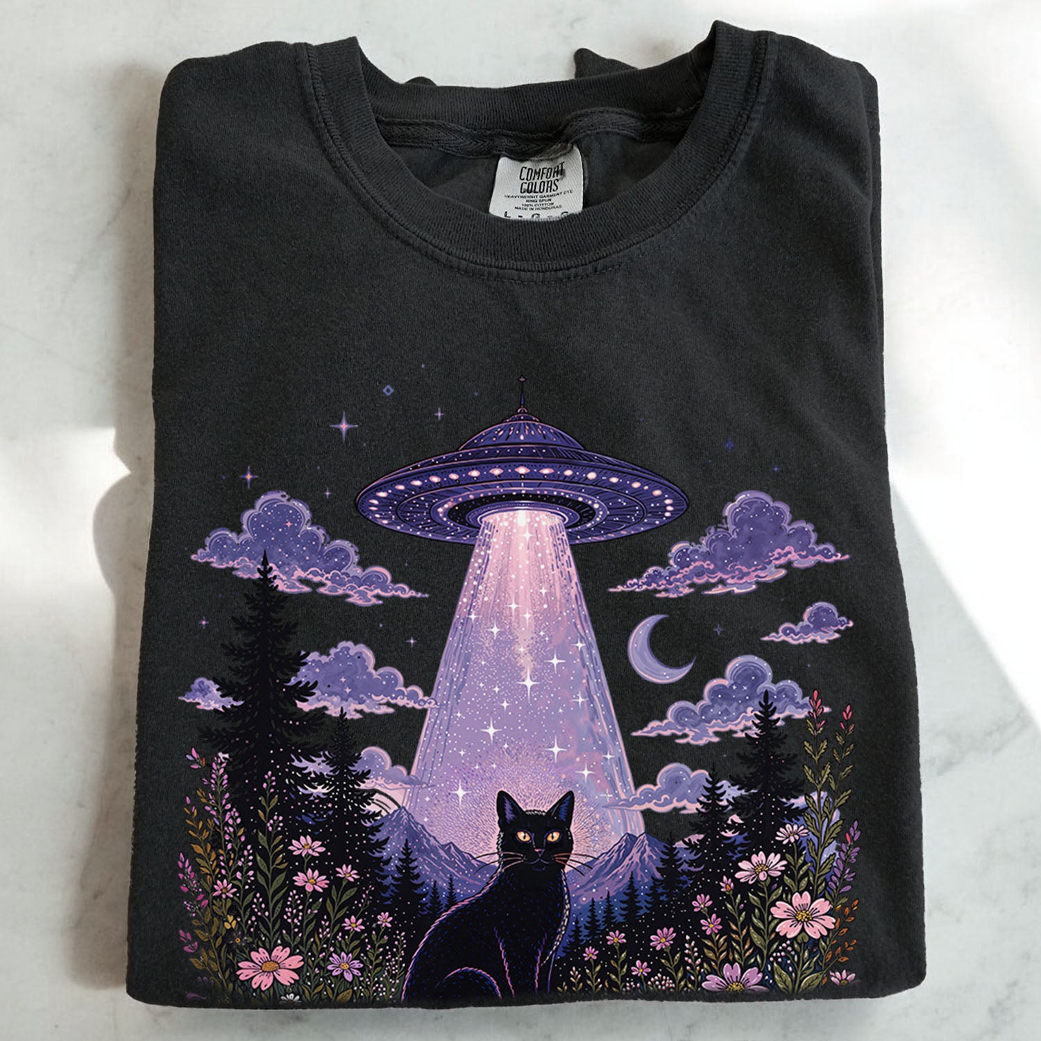 UFO Alien Abduction Cat T Shirt