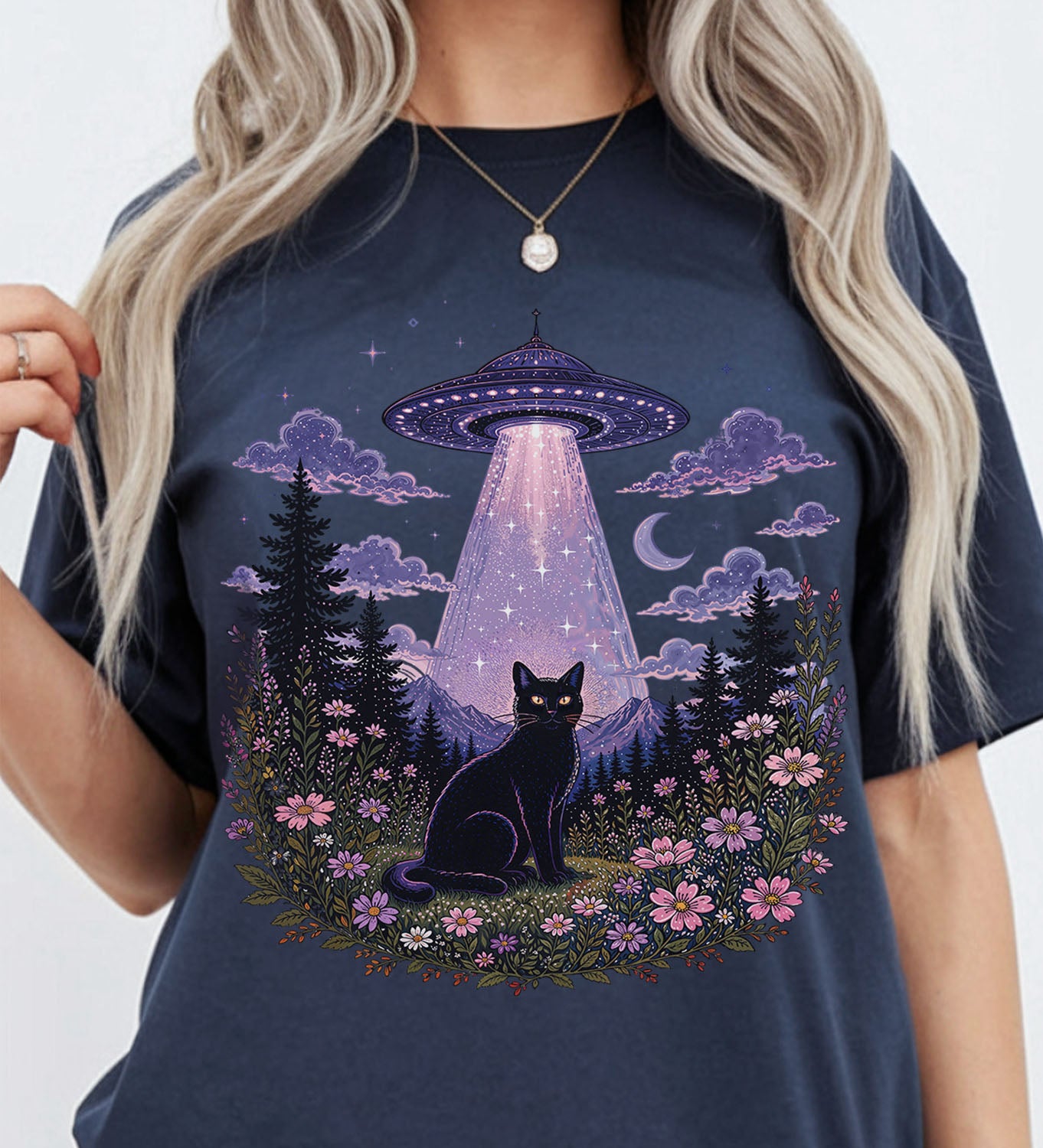 UFO Alien Abduction Cat T Shirt