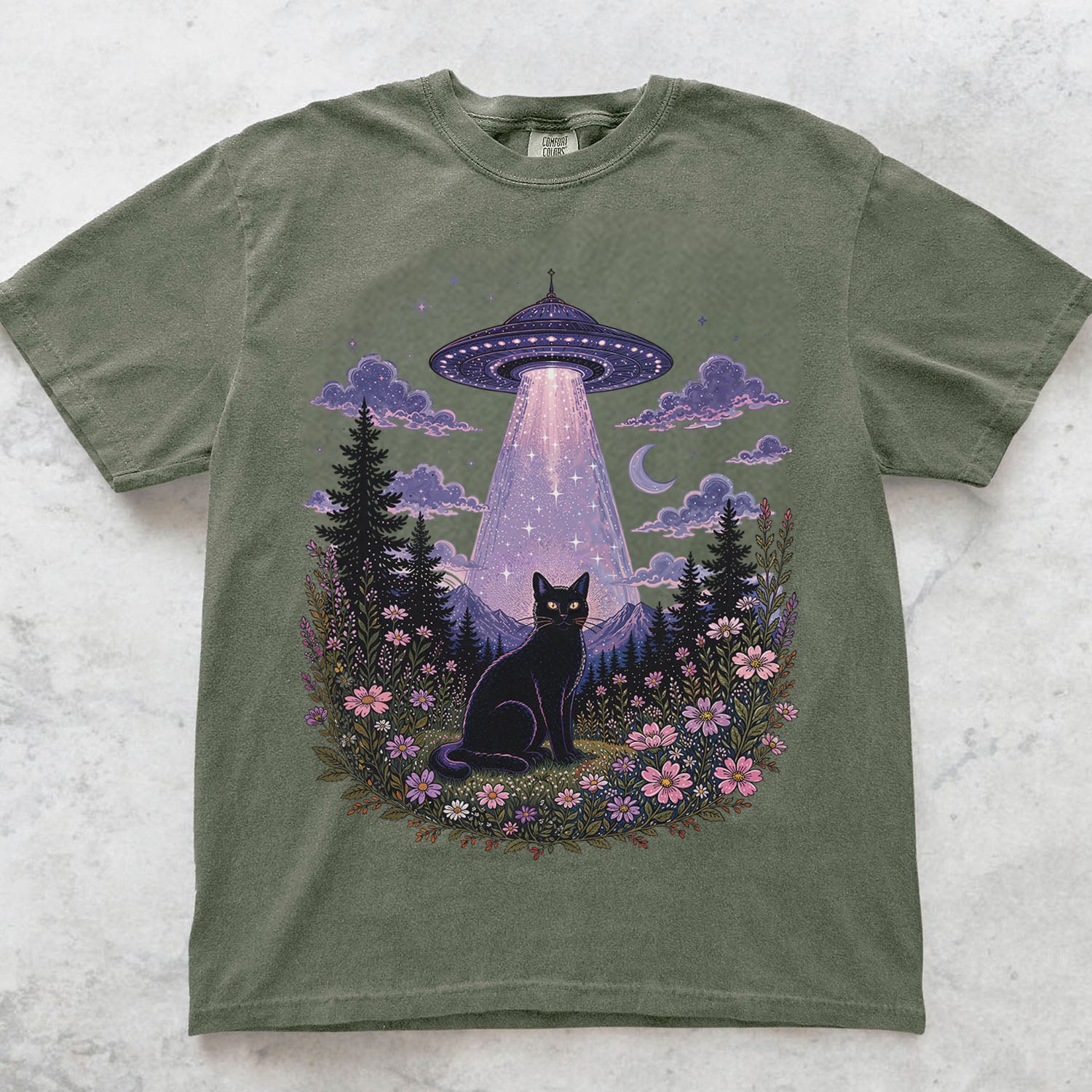 UFO Alien Abduction Cat T Shirt
