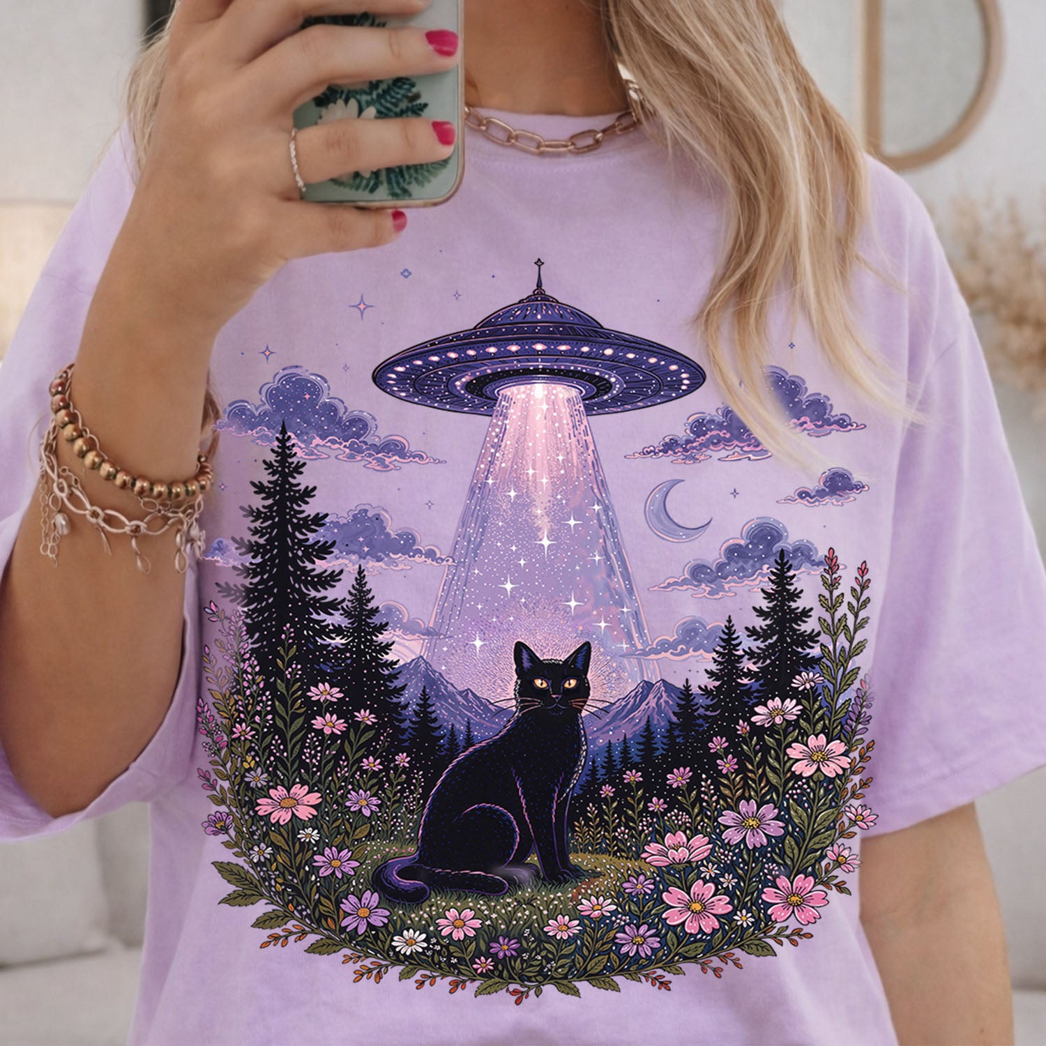 UFO Alien Abduction Cat T Shirt