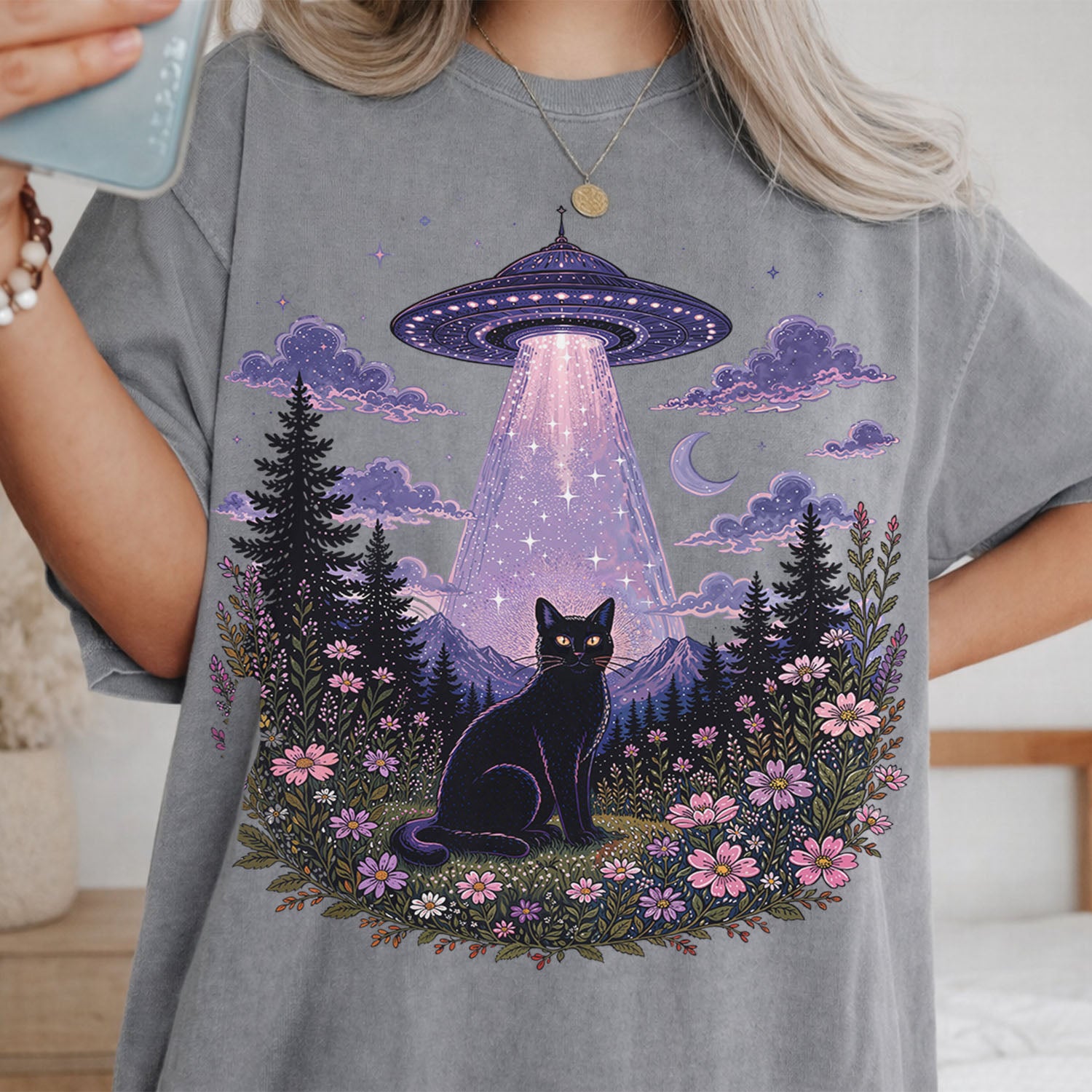 UFO Alien Abduction Cat T Shirt