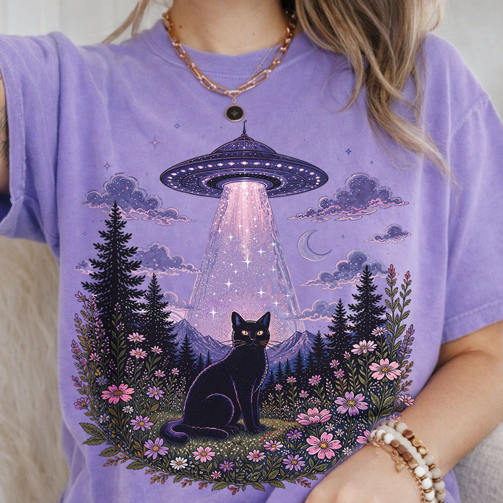 UFO Alien Abduction Cat T Shirt
