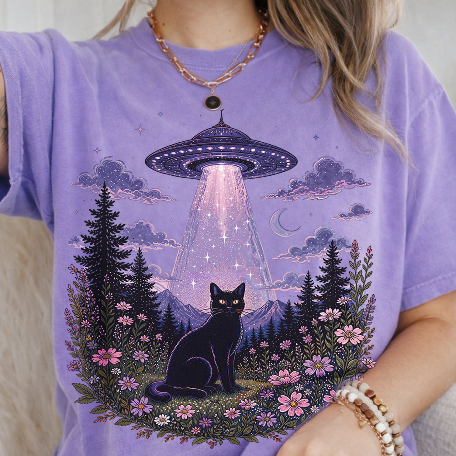 UFO Alien Abduction Cat T Shirt