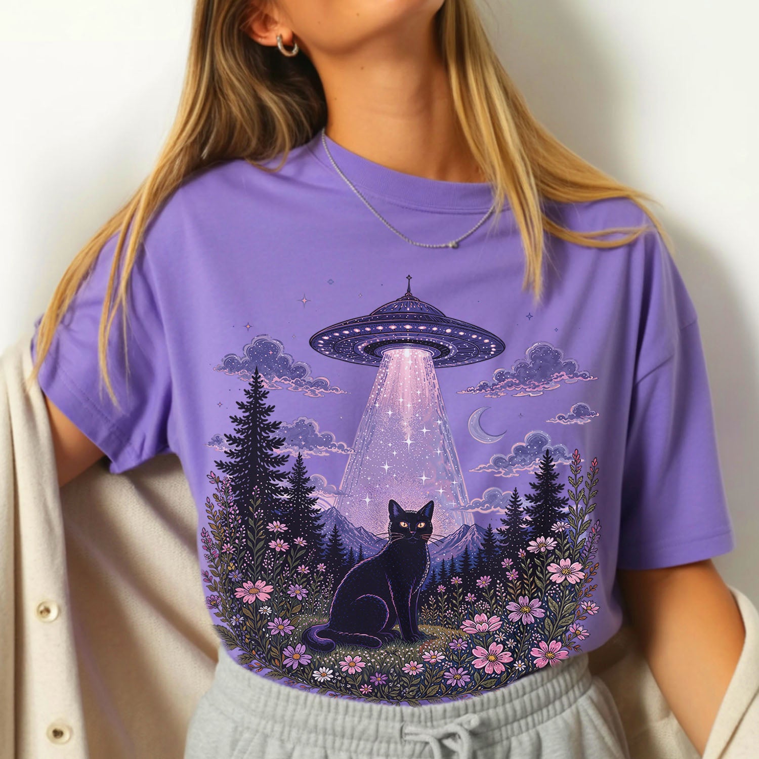 UFO Alien Abduction Cat T Shirt