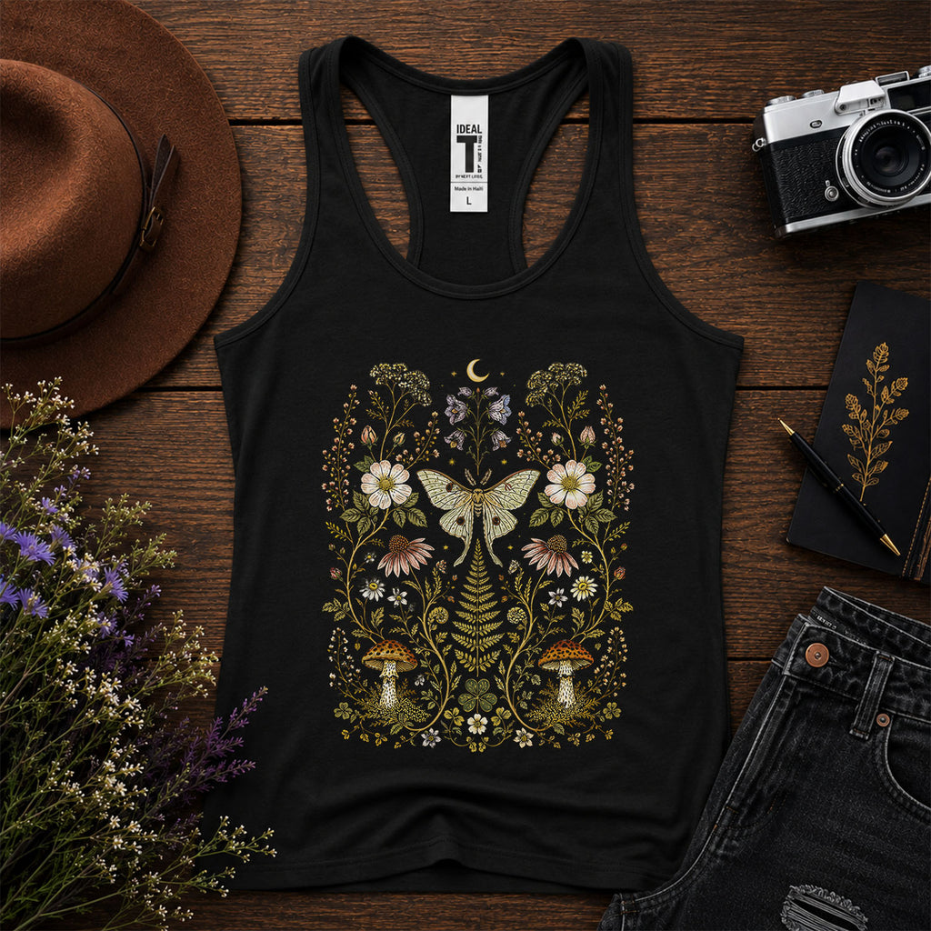 Whimsical Moth Wildflower Racerback Tank Top