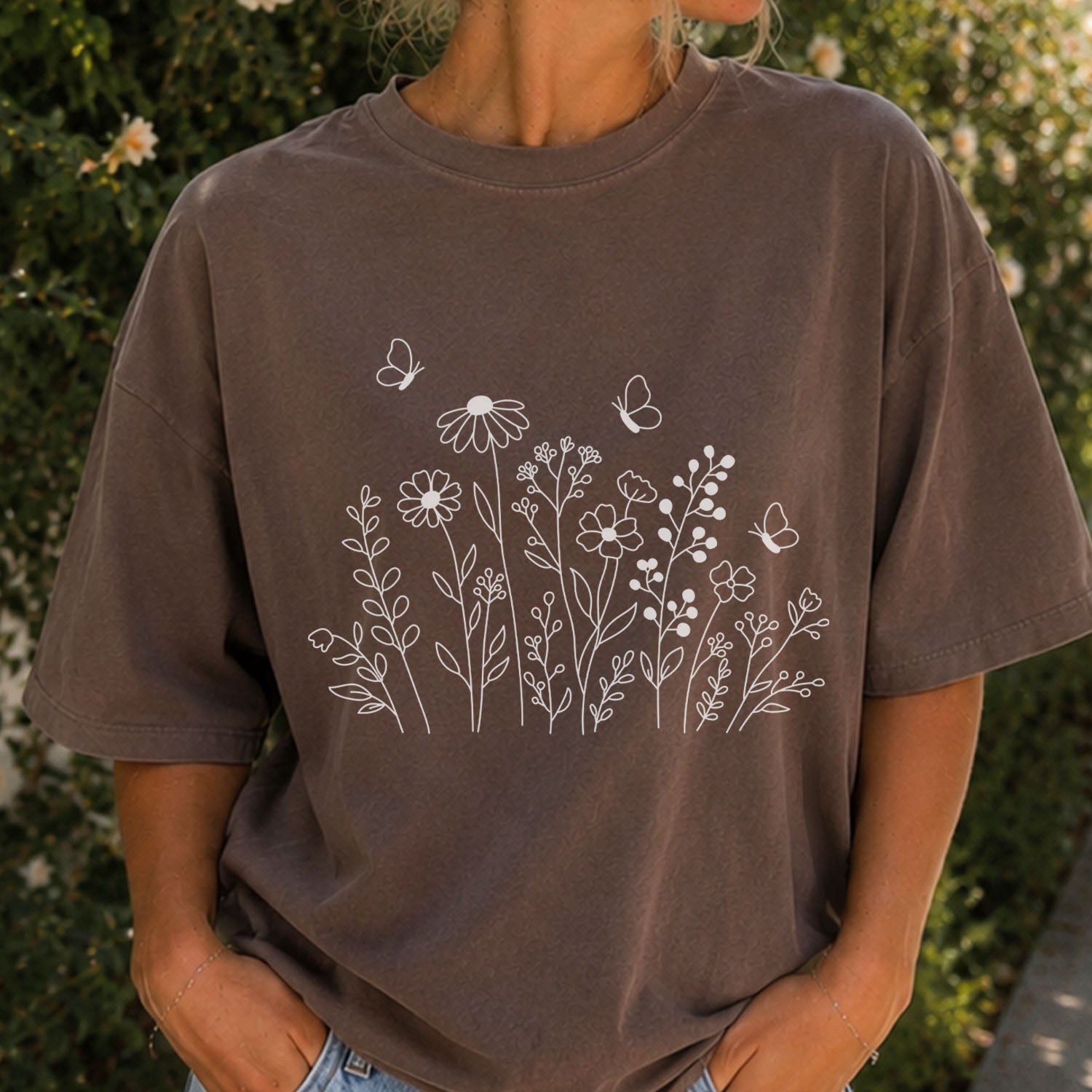 White Wildflower Sketch T-Shirt