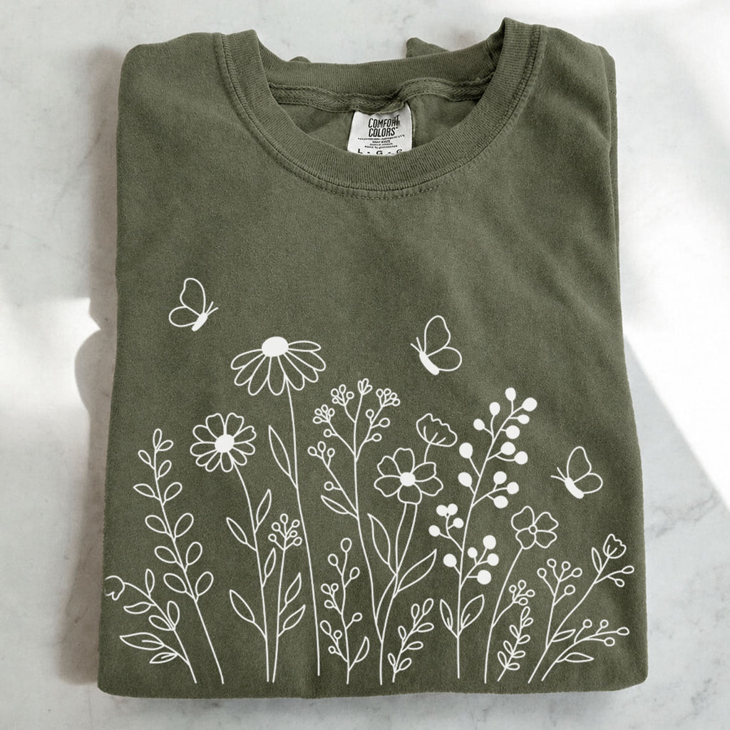 White Wildflower Sketch T-Shirt
